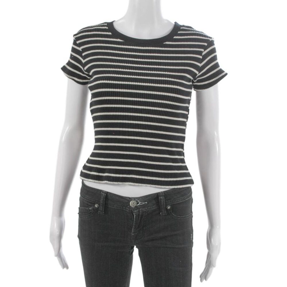 Perfect White Tee Women Basic Black Striped Crew Short Sleeve T-Shirt Size XS